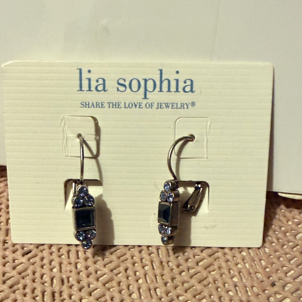 Lia Sophia Navy and Clear Crystal Drop Earrings